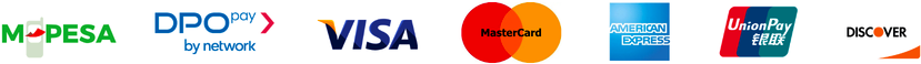 M-Pesa, DPO Pay, Visa, MasterCard, American Express, UnionPay, Discover